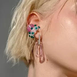 Серьги кафф 00-00000315 бел без пробы мухомор_1